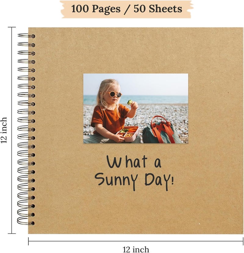 Hiwhy Scrapbook 12x12 Inch DIY Scrapbook Album Hardcover Kraft Paper Scrap Book Photo Albums 100 Pages Perfect for 4x6 / 5x7 / 6x8 Photos Memory Book for Family, Wedding - Image 2
